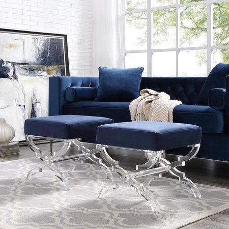 POSH LIVING Posh Living Brayden Velvet Acrylic X-Leg Ottoman - Navy ON38-02NY-UE